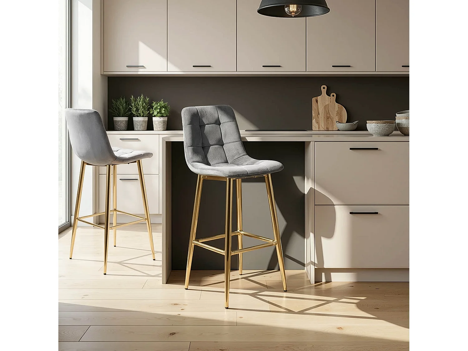 Bar stool ARIEL Grey Velour