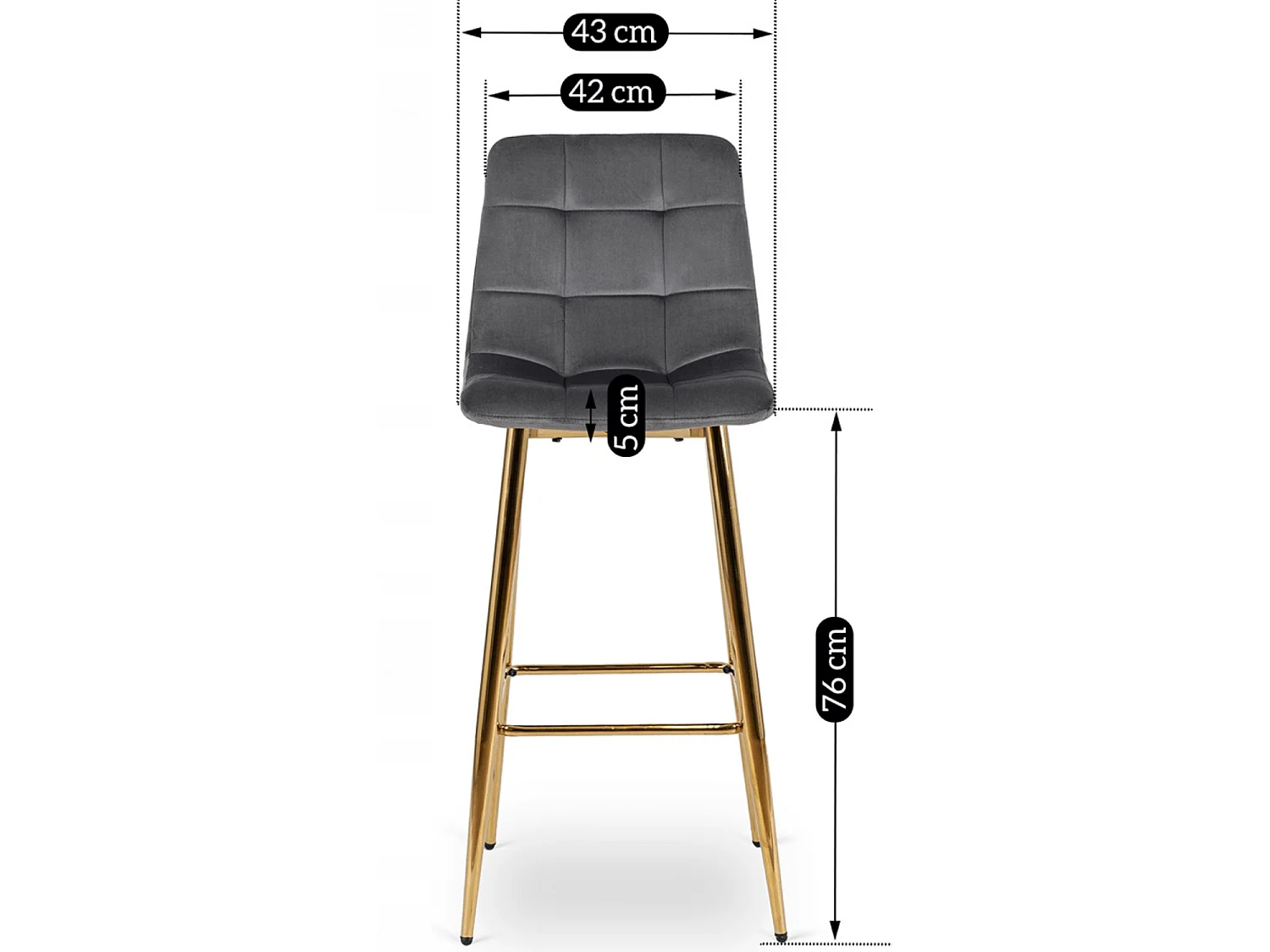 Bar stool ARIEL Grey Velour