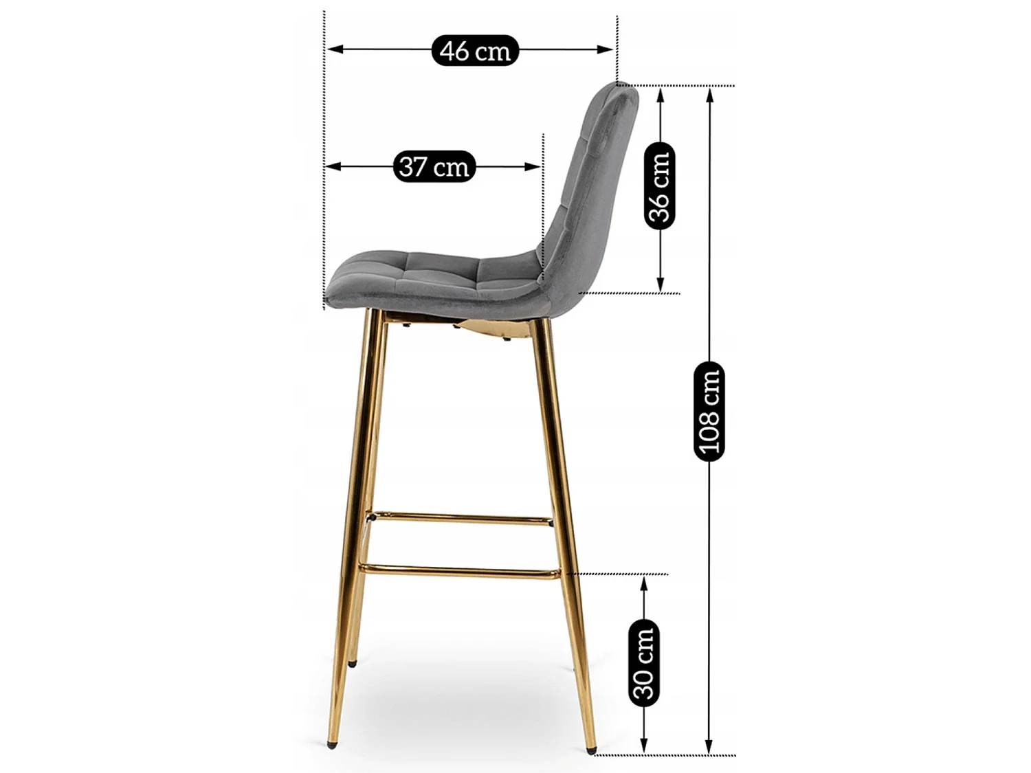 Bar stool ARIEL Grey Velour