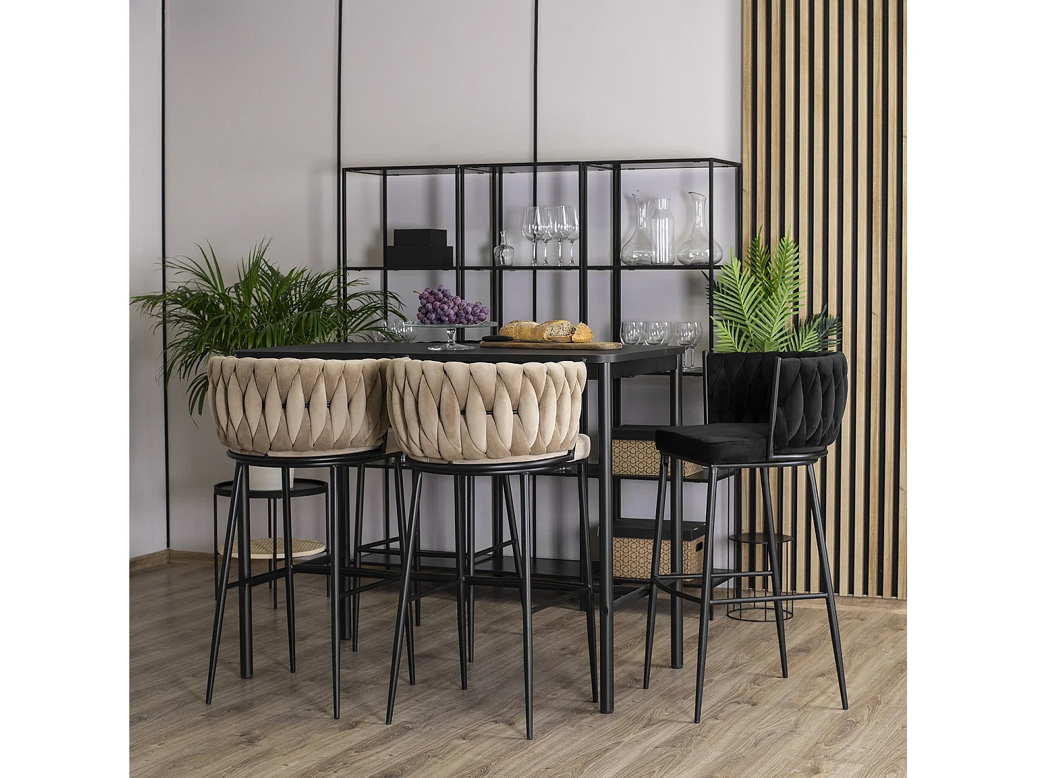 FLORES Beige Velour Bar Stool