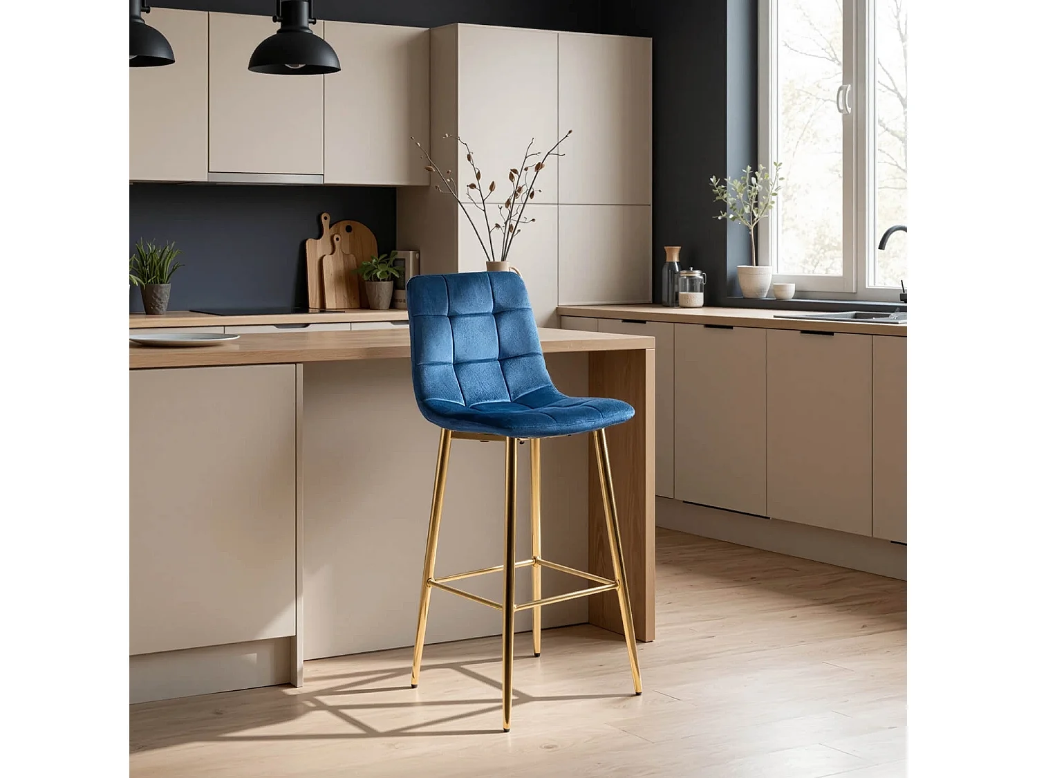 ARIEL Stool Navy Blue Velour