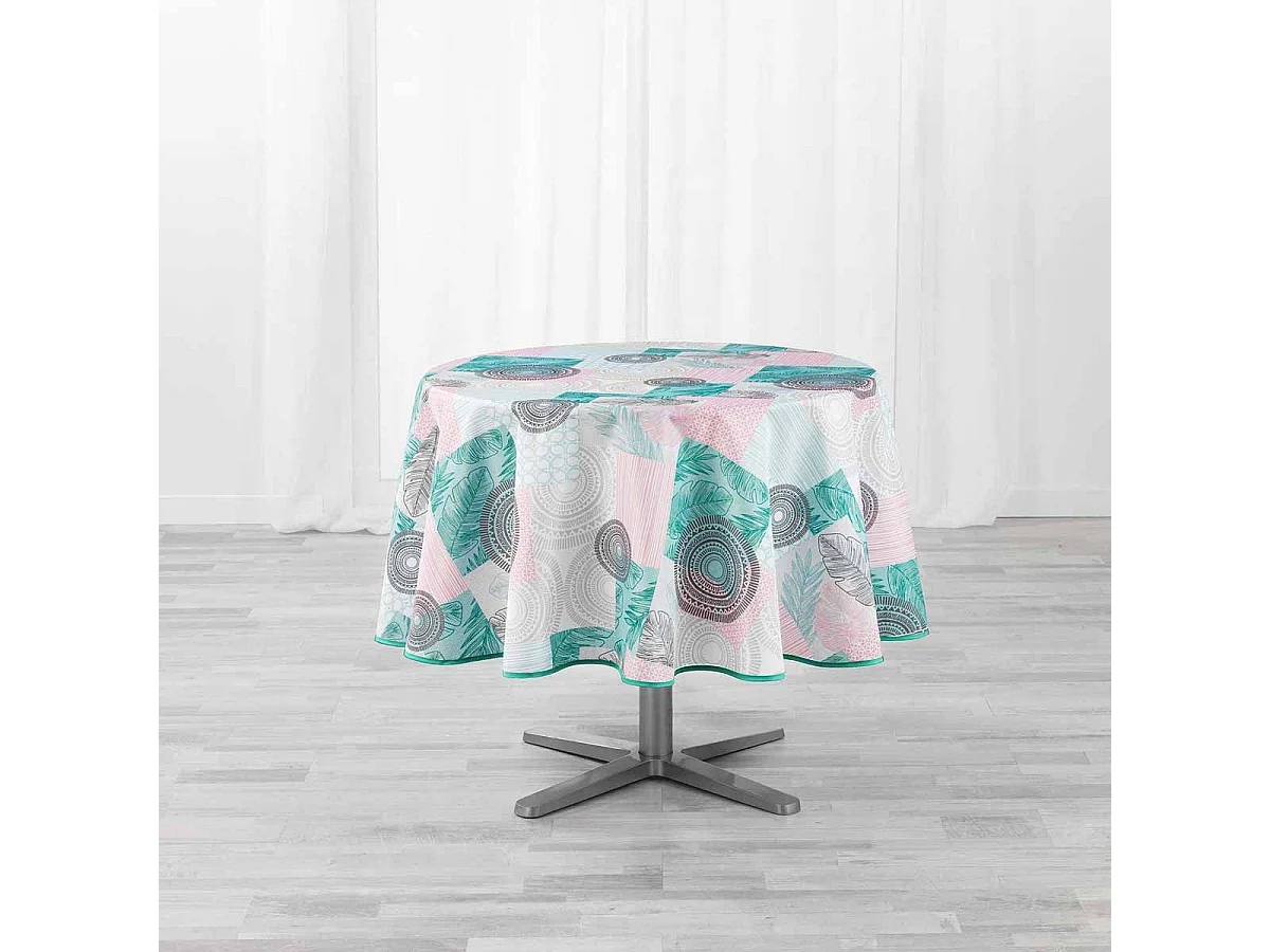 Nappe Antitache Ronde "Peachy" 180cm Bleu & Rose
