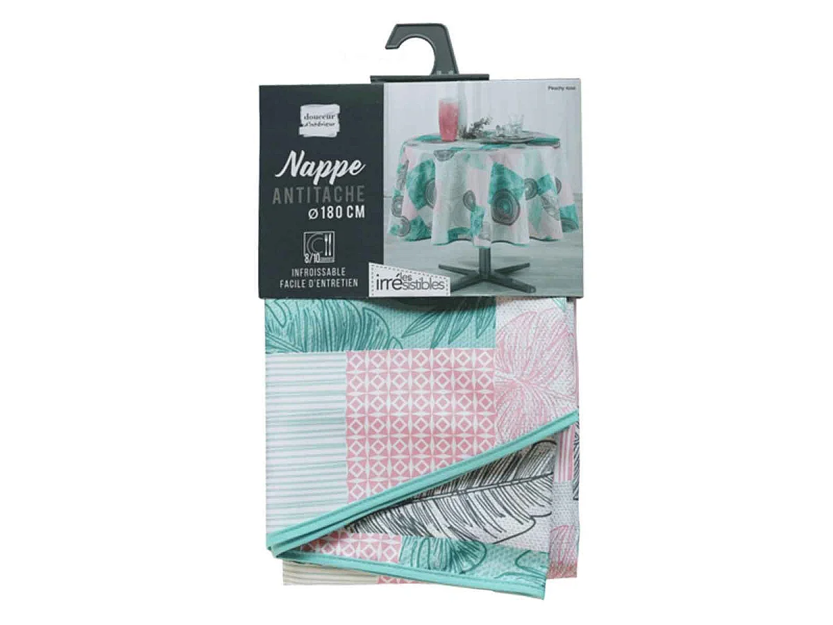 Nappe Antitache Ronde "Peachy" 180cm Bleu & Rose
