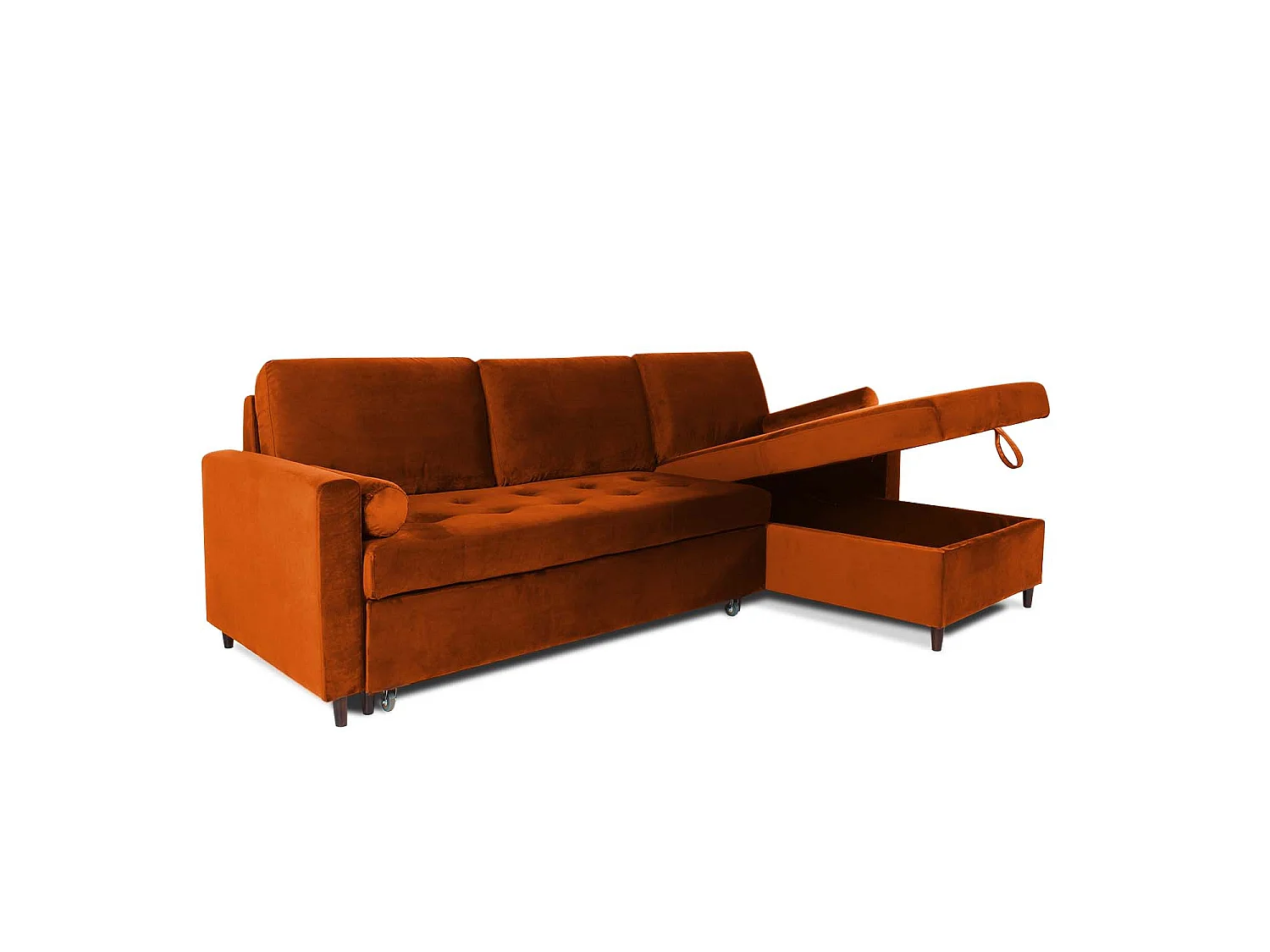 Canapé d'angle convertible réversible 4 places en velours vert