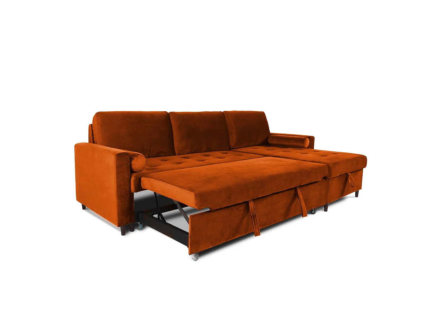 Canapé d'angle convertible réversible 4 places en velours vert