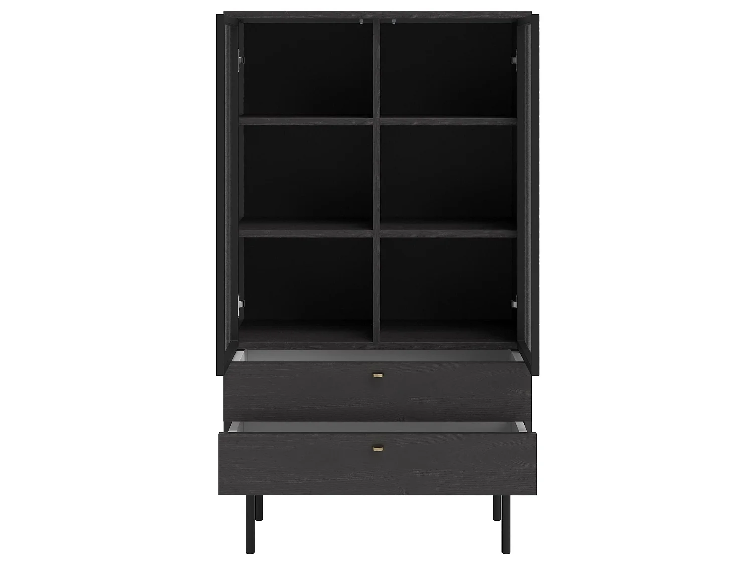 Vitrine mit 2 Regalböden - Holzoptik Esche Portland Schwarz - 85 cm - OLAR II