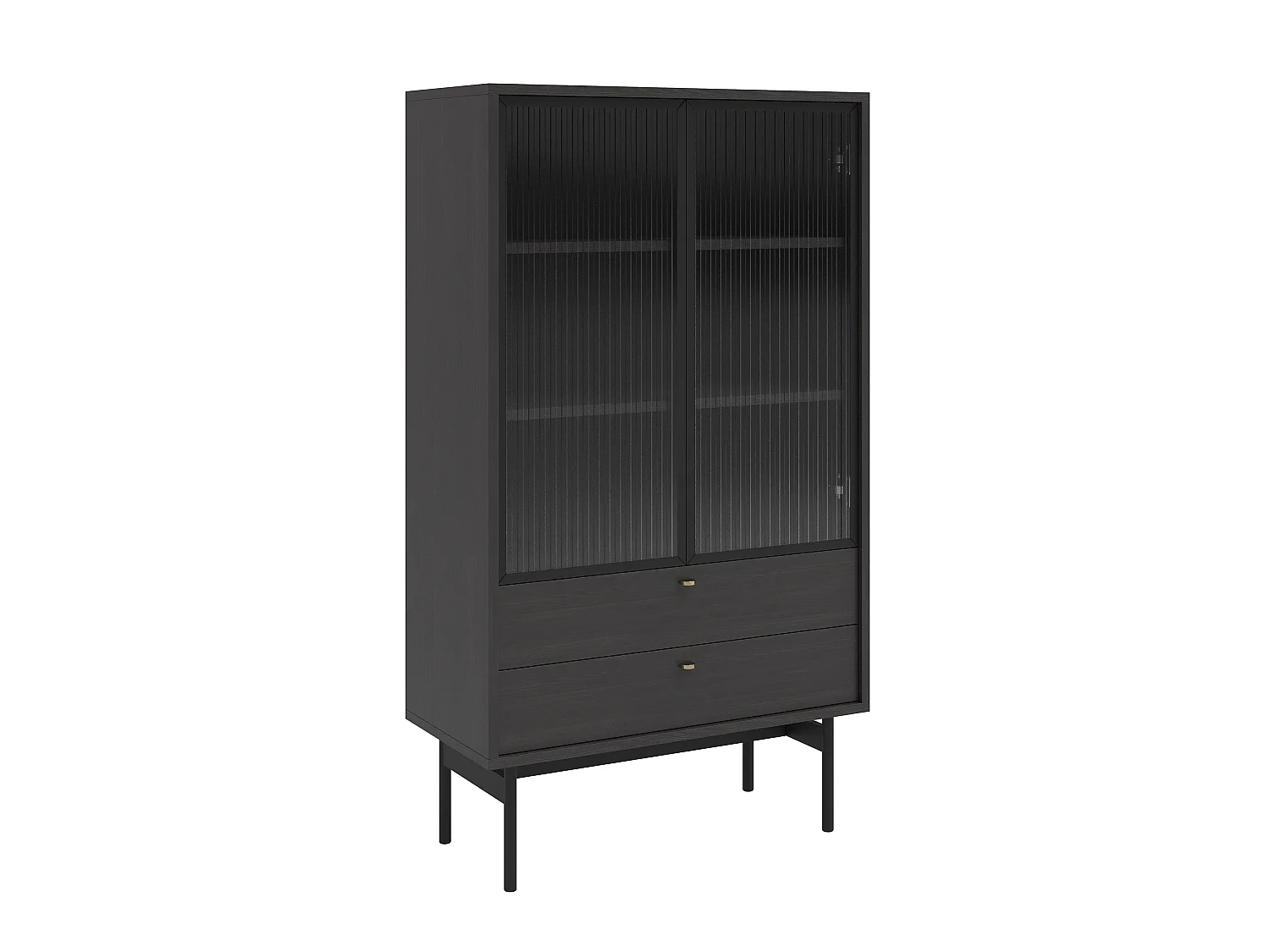 Vitrine mit 2 Regalböden - Holzoptik Esche Portland Schwarz - 85 cm - OLAR II