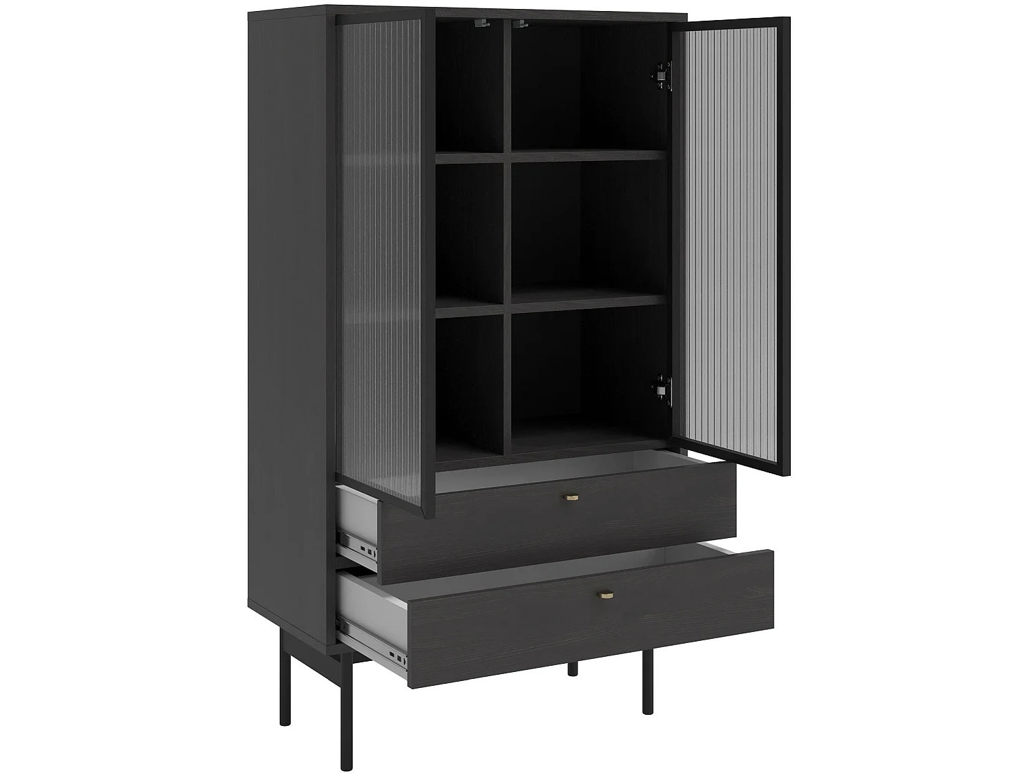 Vitrine mit 2 Regalböden - Holzoptik Esche Portland Schwarz - 85 cm - OLAR II