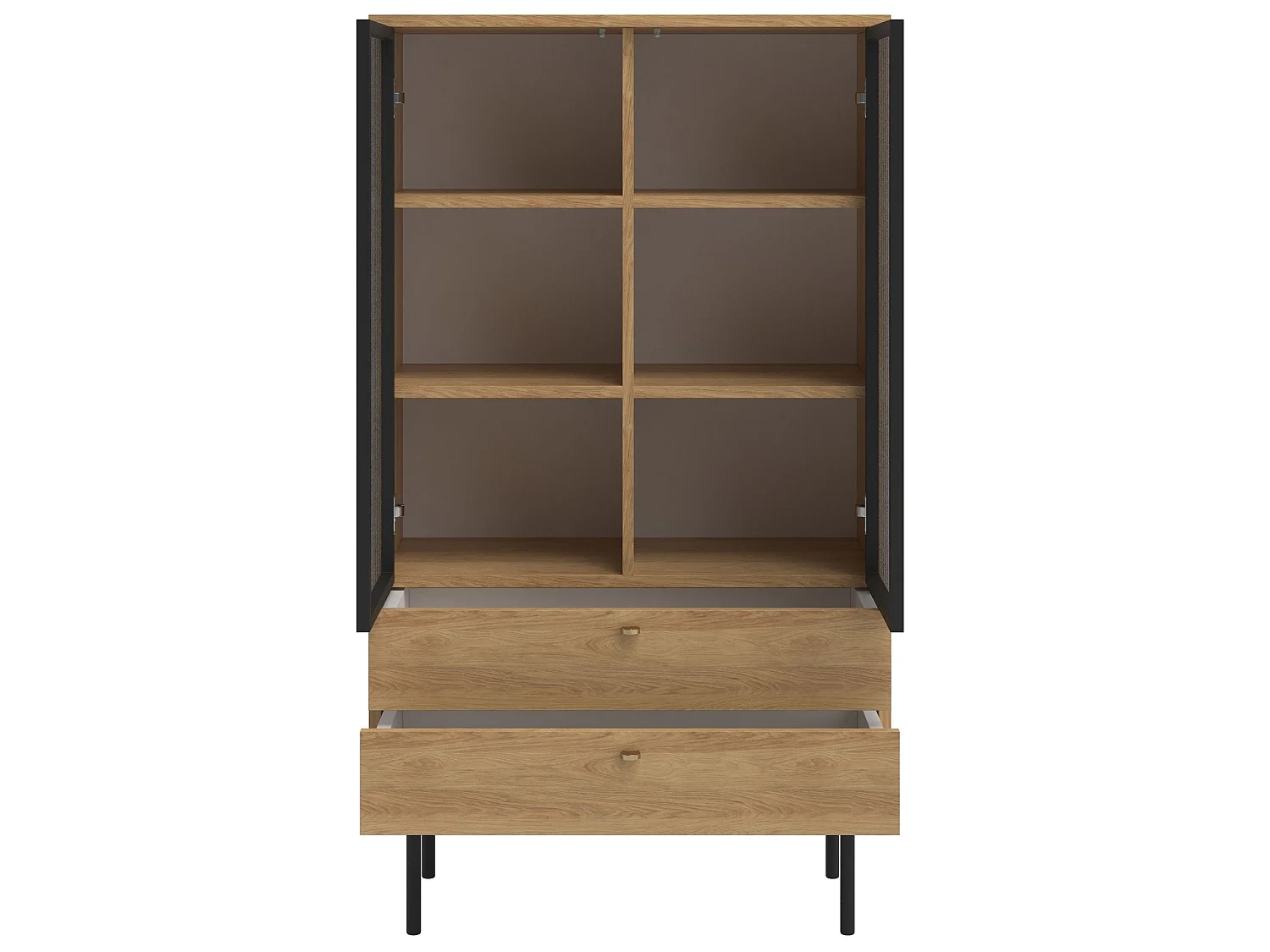 Vitrine mit 2 Regalböden - Holzoptik Hickory Natur - 85 cm - OLAR II