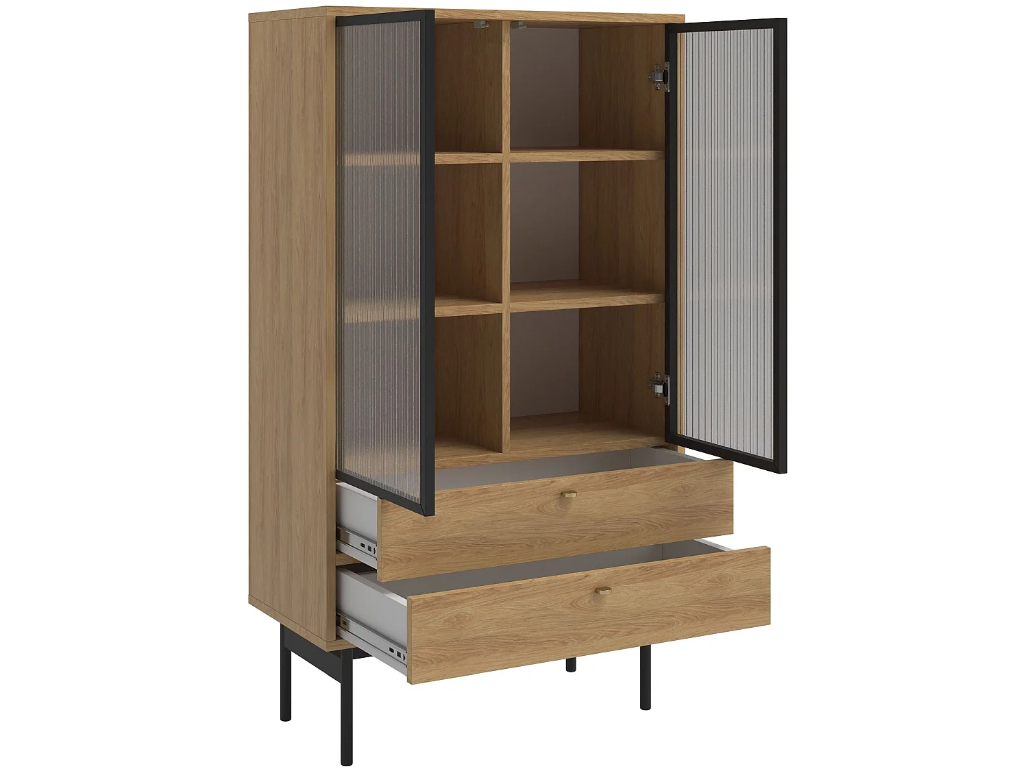 Vitrine mit 2 Regalböden - Holzoptik Hickory Natur - 85 cm - OLAR II