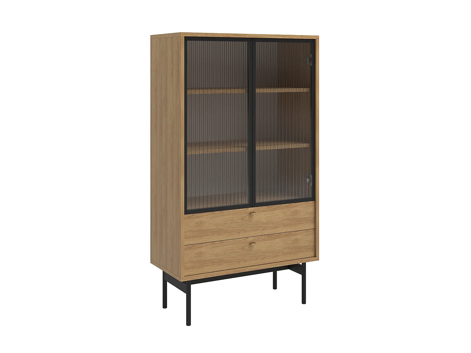 Vitrine mit 2 Regalböden - Holzoptik Hickory Natur - 85 cm - OLAR II