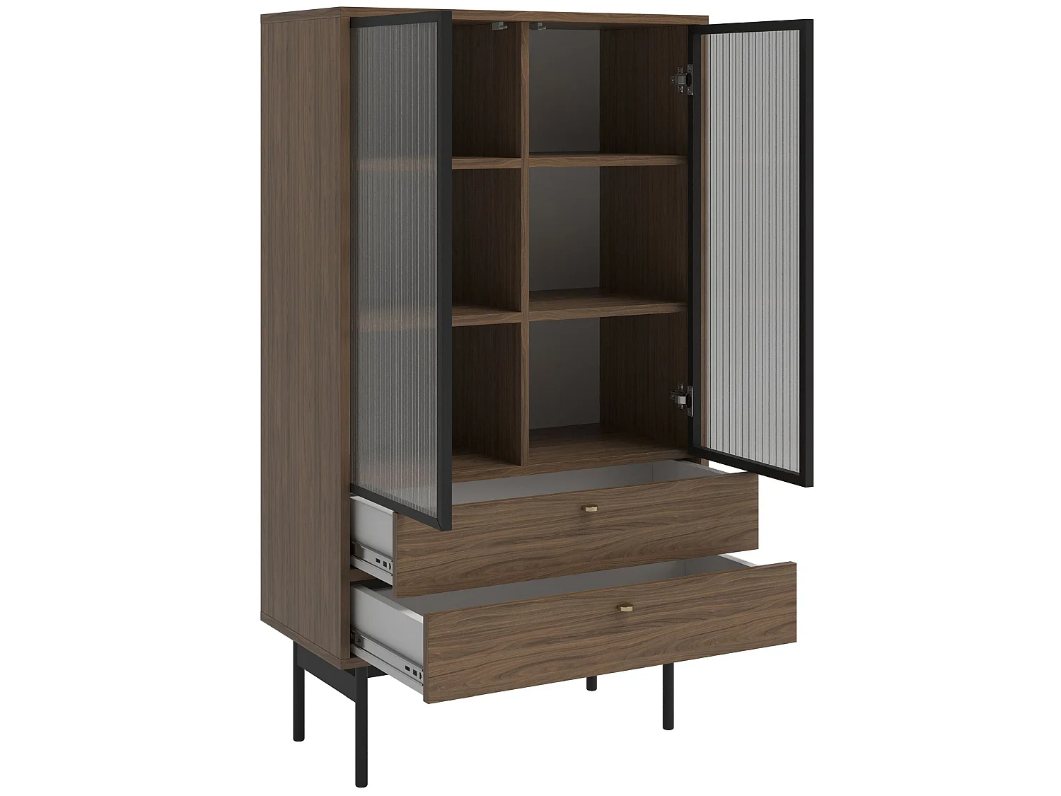 Vitrine mit 2 Regalböden - Holzoptik Carini Nussbaum - 85 cm - OLAR II