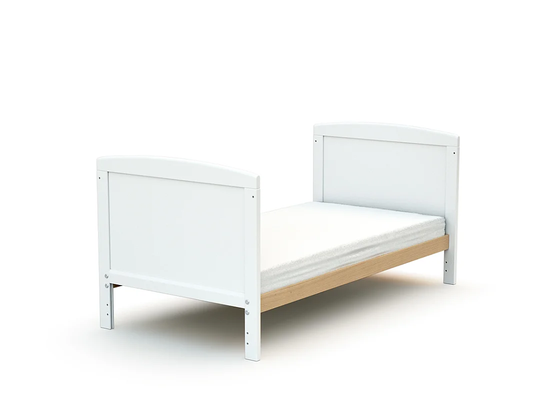 Lit bébé évolutif en bois avec matelas en bois LUNA Blanc et Hêtre Verni