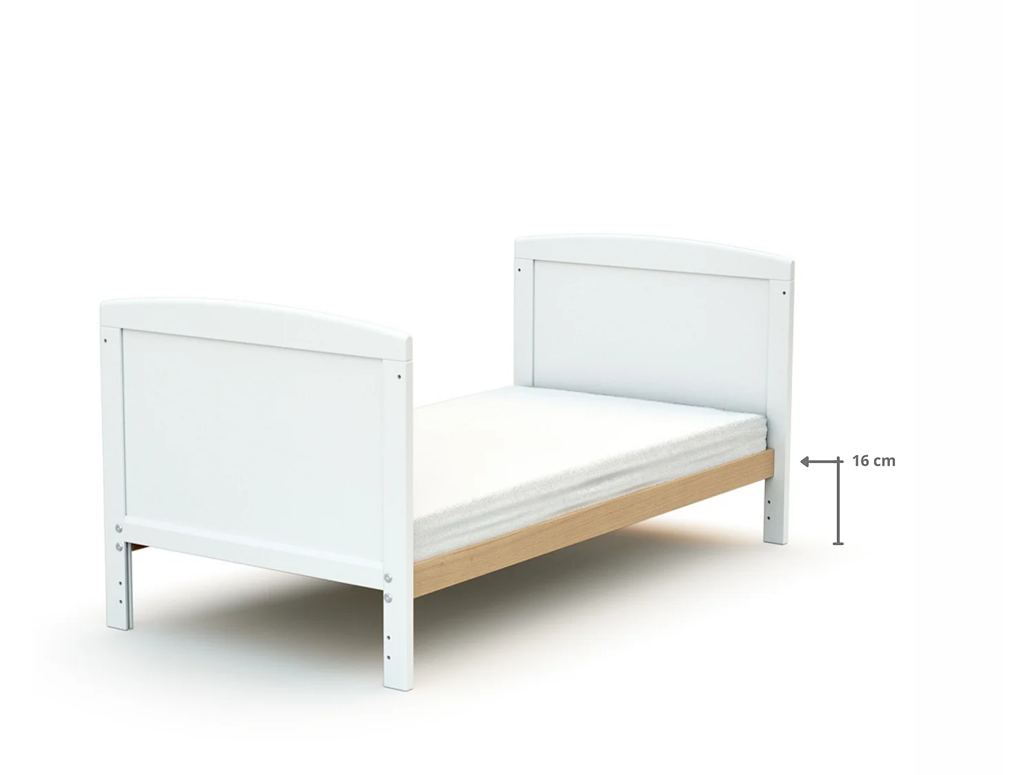 Lit bébé évolutif en bois avec matelas en bois LUNA Blanc et Hêtre Verni