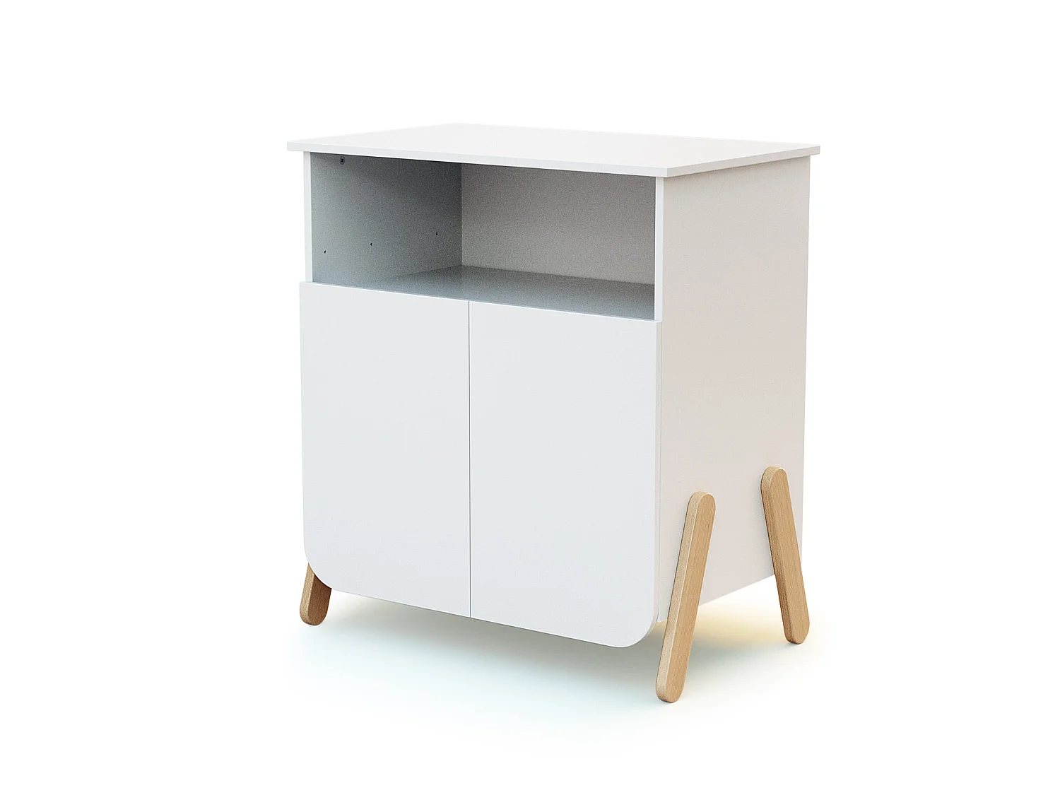 Meuble à langer 2 portes, 1 niche en bois PIRATE Blanc et Hêtre