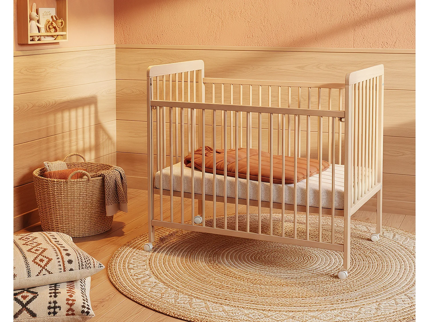 Lit bébé coulissant en bois LIVO Hêtre Verni 60 x 120 cm