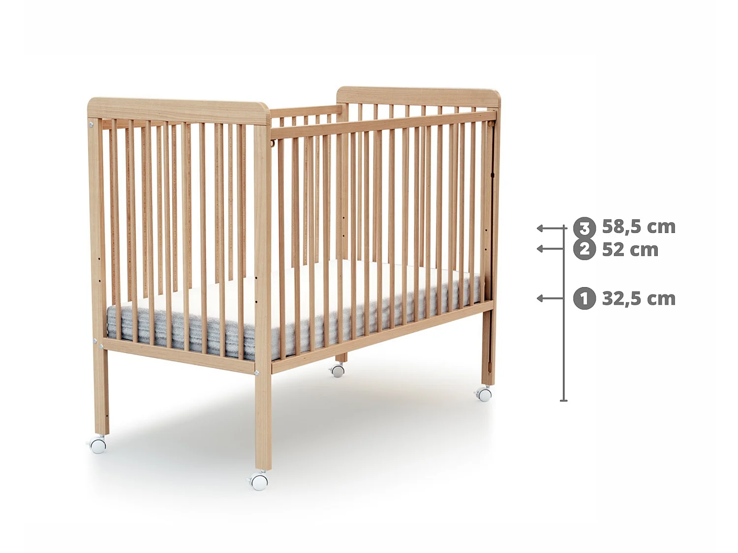Lit bébé coulissant en bois LIVO Hêtre Verni 60 x 120 cm