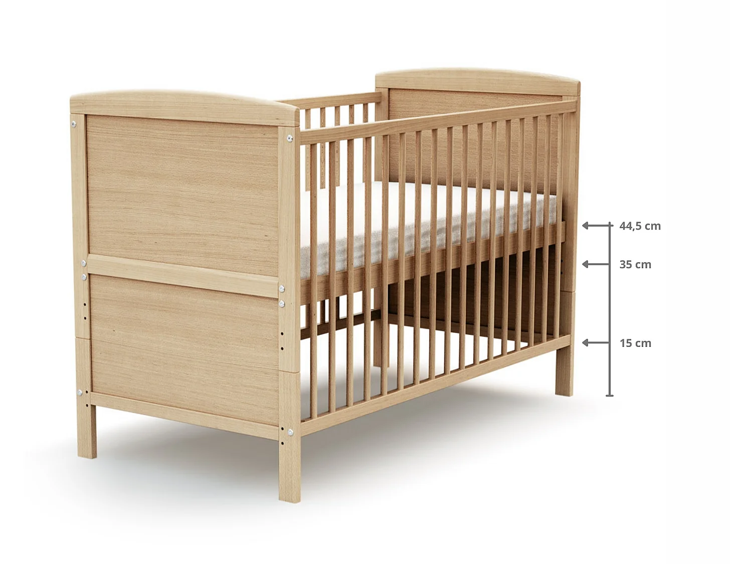 Lit bébé évolutif en bois avec matelas en bois LUNA Hêtre Verni