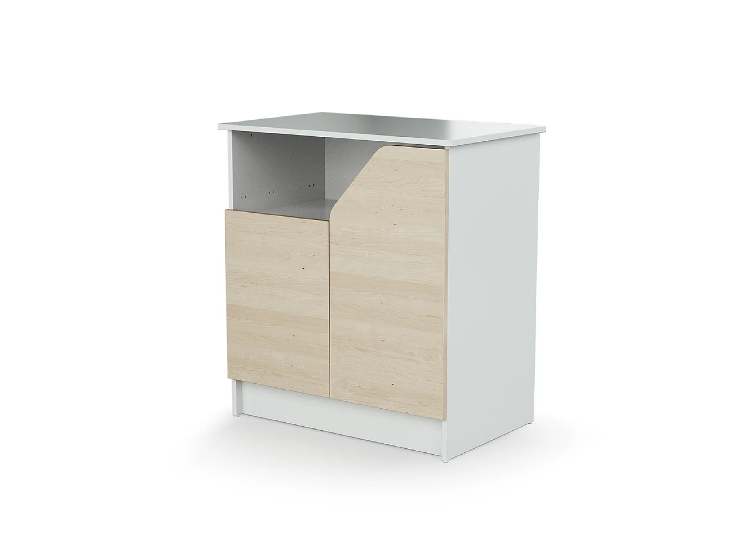 Commode à langer 2 portes, 1 niche en bois CARNAVAL Blanc et Bouleau