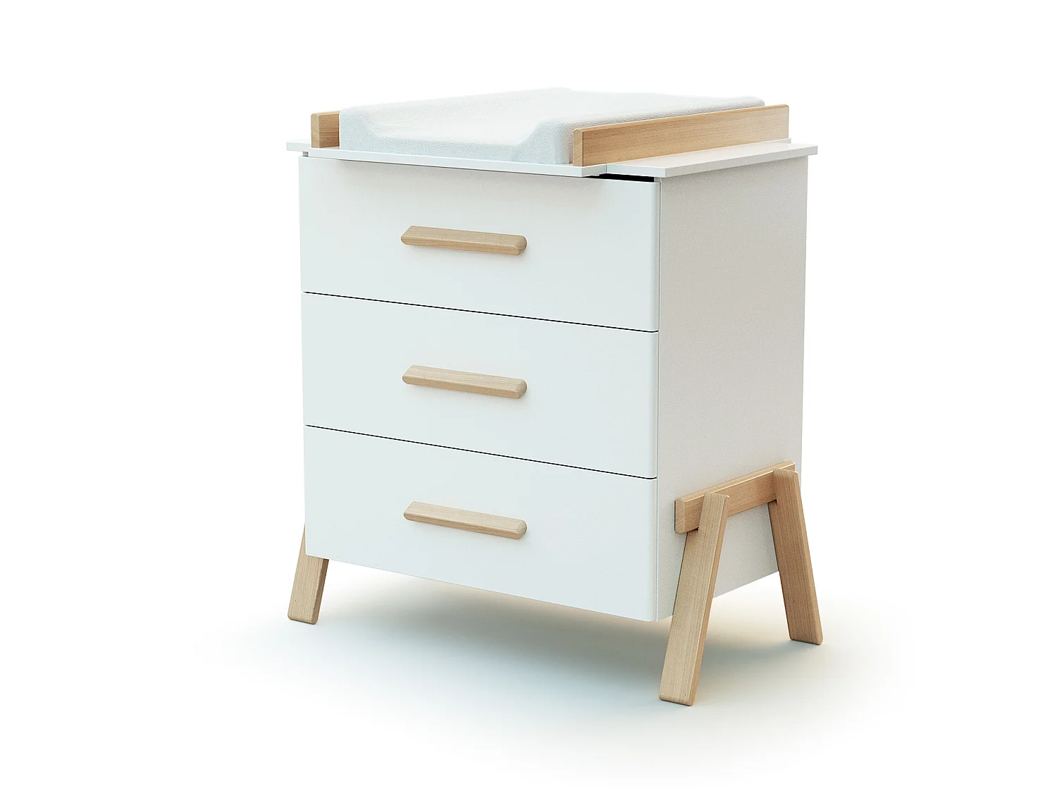 Lettino bambini e cassettiera fasciatoio CANAILLE legno - Bianco/Faggio
