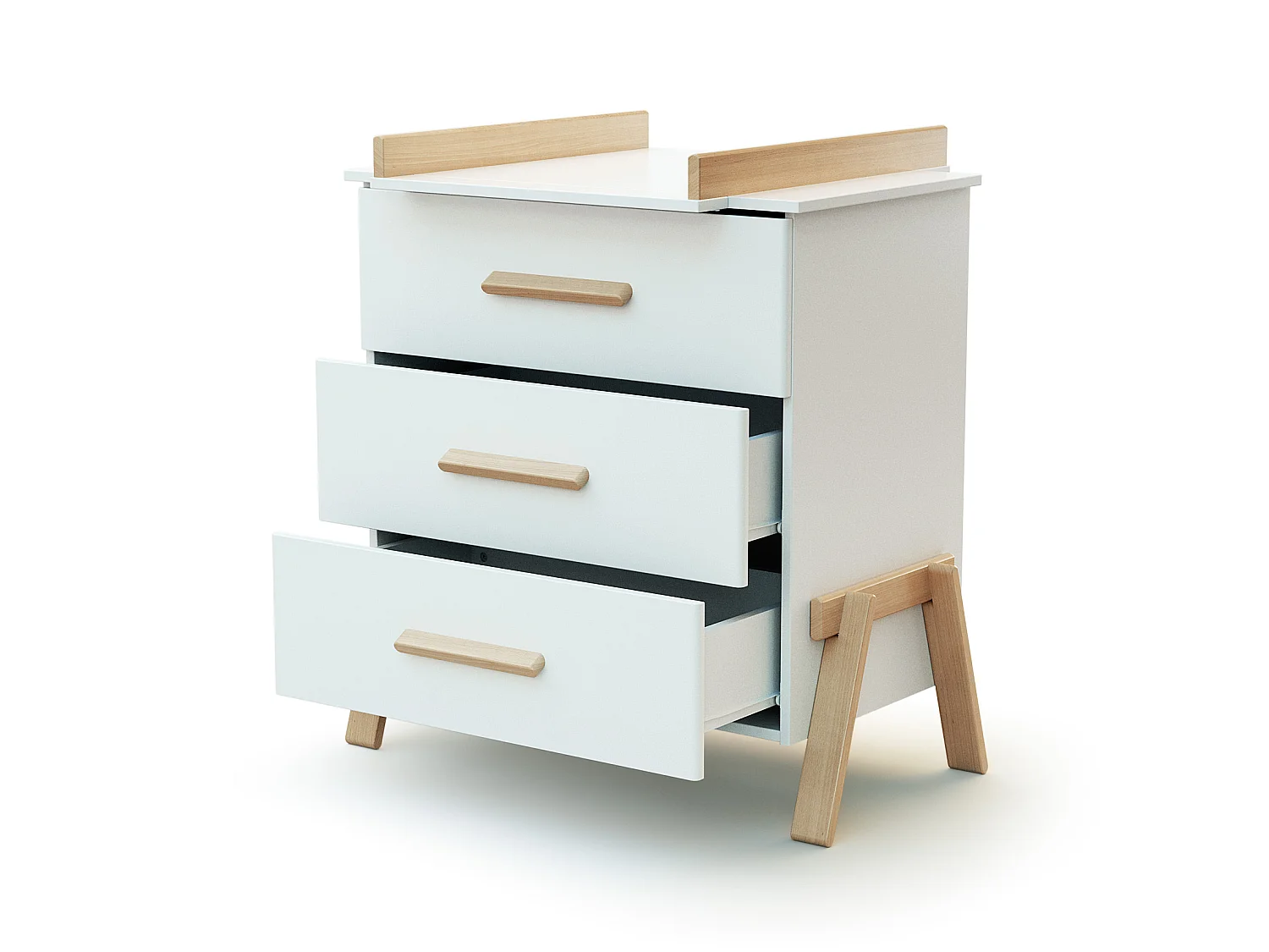Lettino bambini e cassettiera fasciatoio CANAILLE legno - Bianco/Faggio