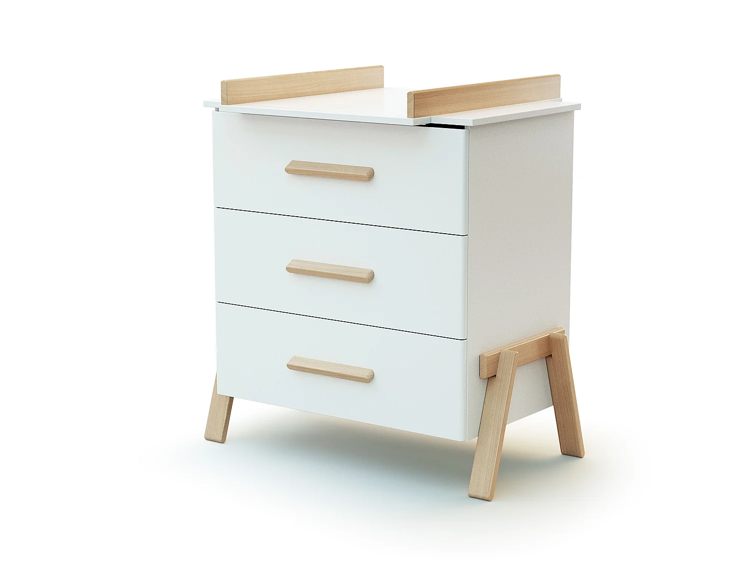 Lettino bambini e cassettiera fasciatoio CANAILLE legno - Bianco/Faggio