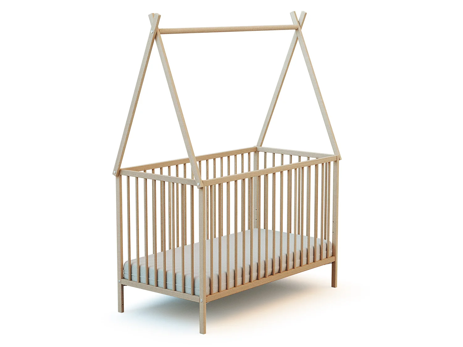 Lit tipi 60x120 en bois Hêtre brut ONE