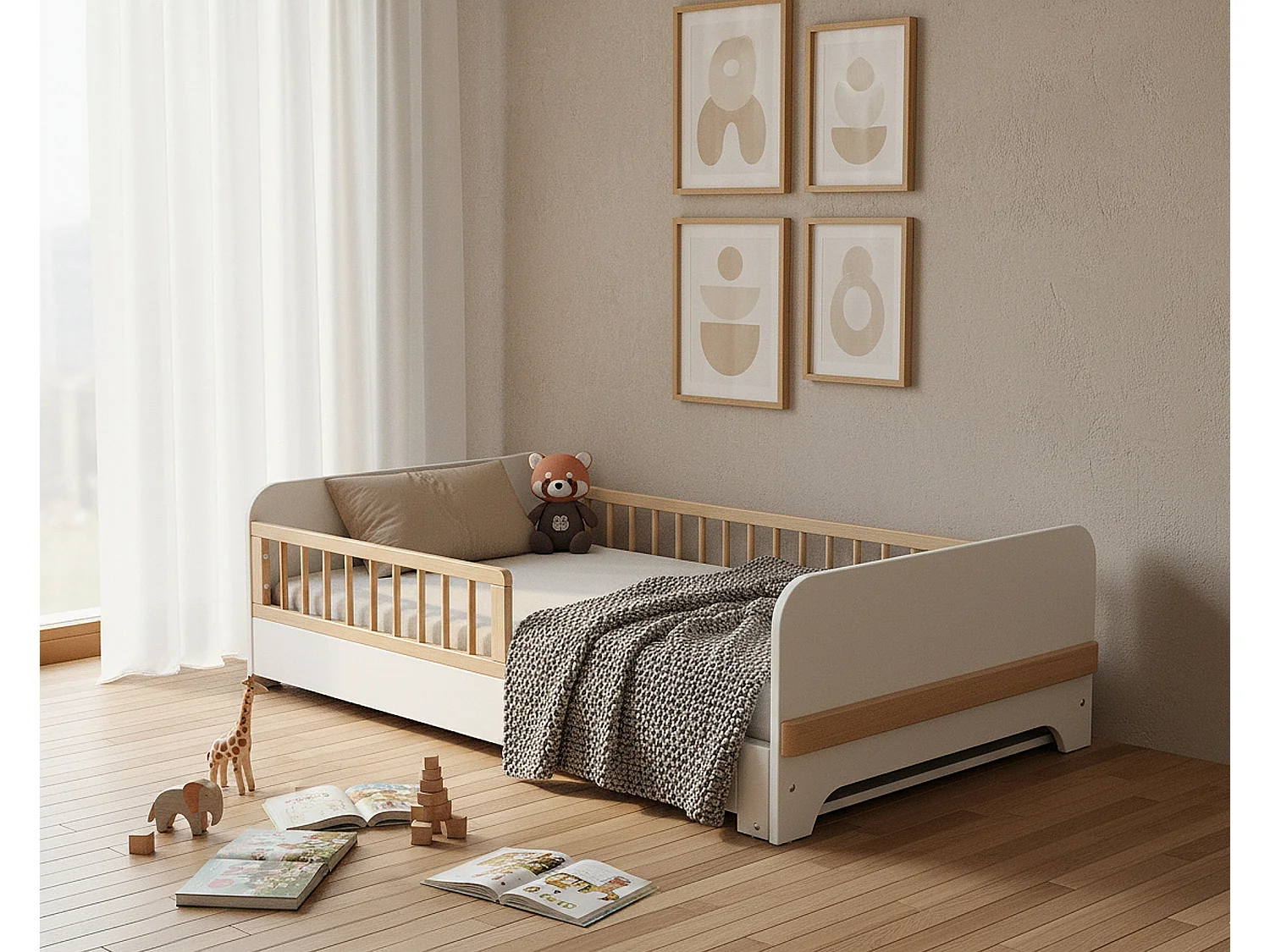 Lit au sol enfant extensible en bois 80x140-165-190 CARROUSEL - Blanc