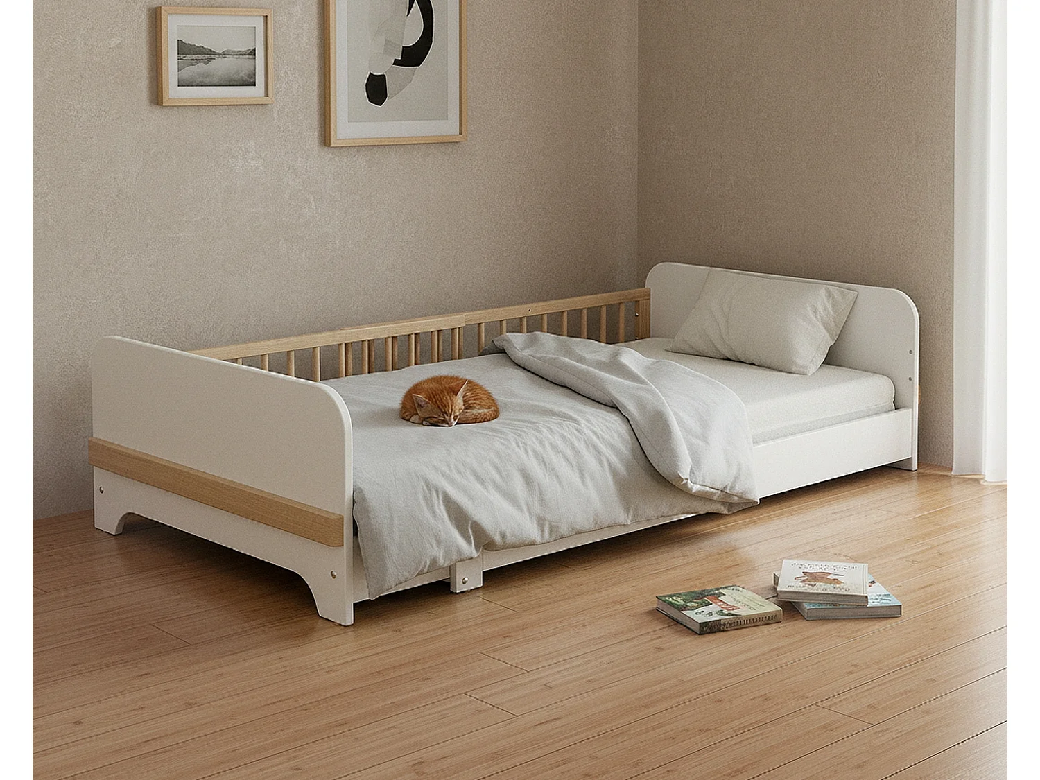 Lit au sol enfant extensible en bois 80x140-165-190 CARROUSEL - Blanc