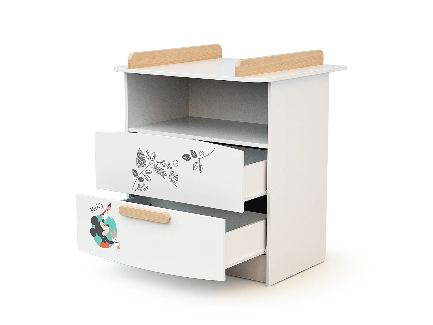 Commode à langer, 1 niche en bois Doodle Zoo Mickey Blanc et Hêtre