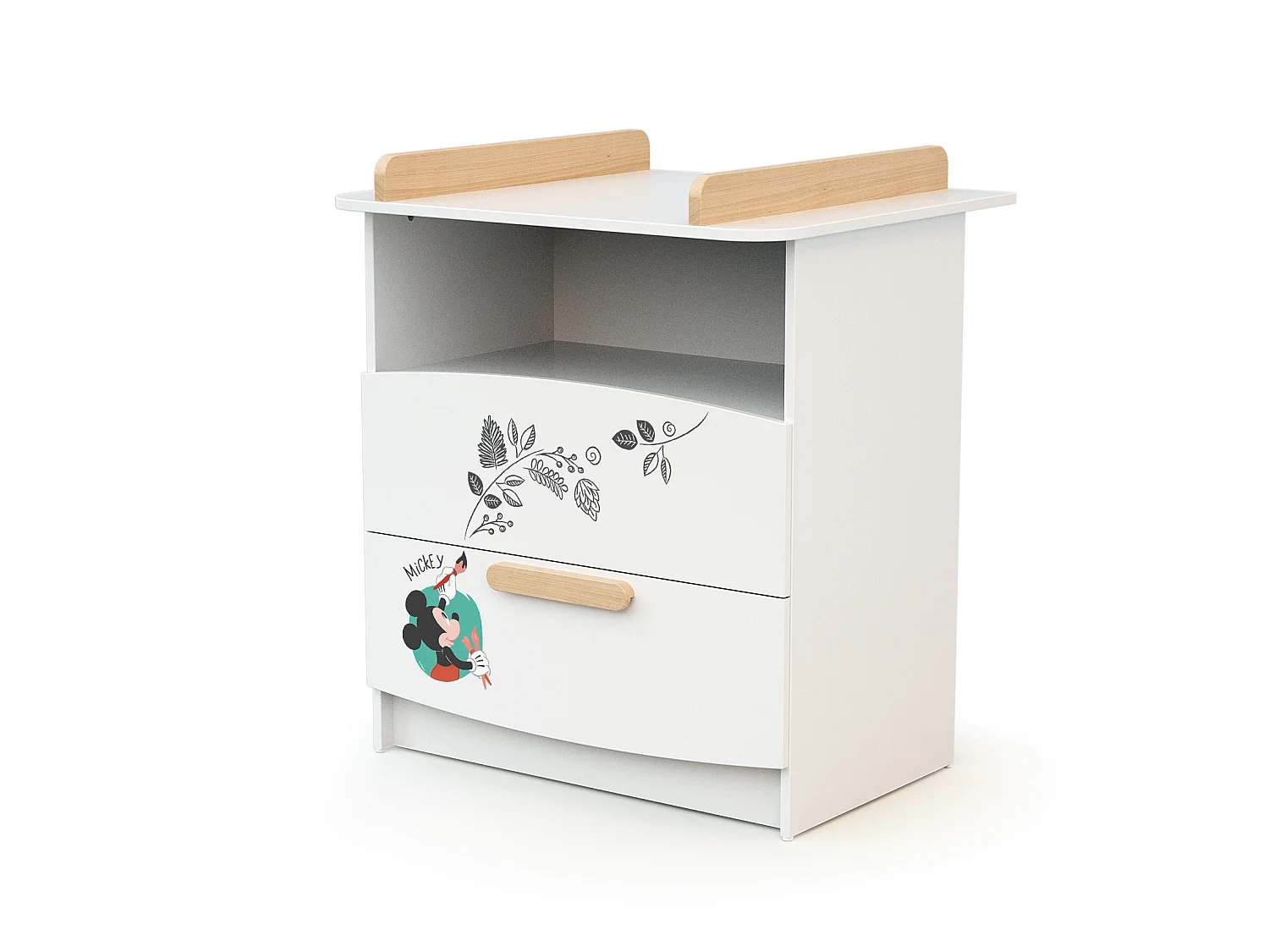 Commode à langer, 1 niche en bois Doodle Zoo Mickey Blanc et Hêtre