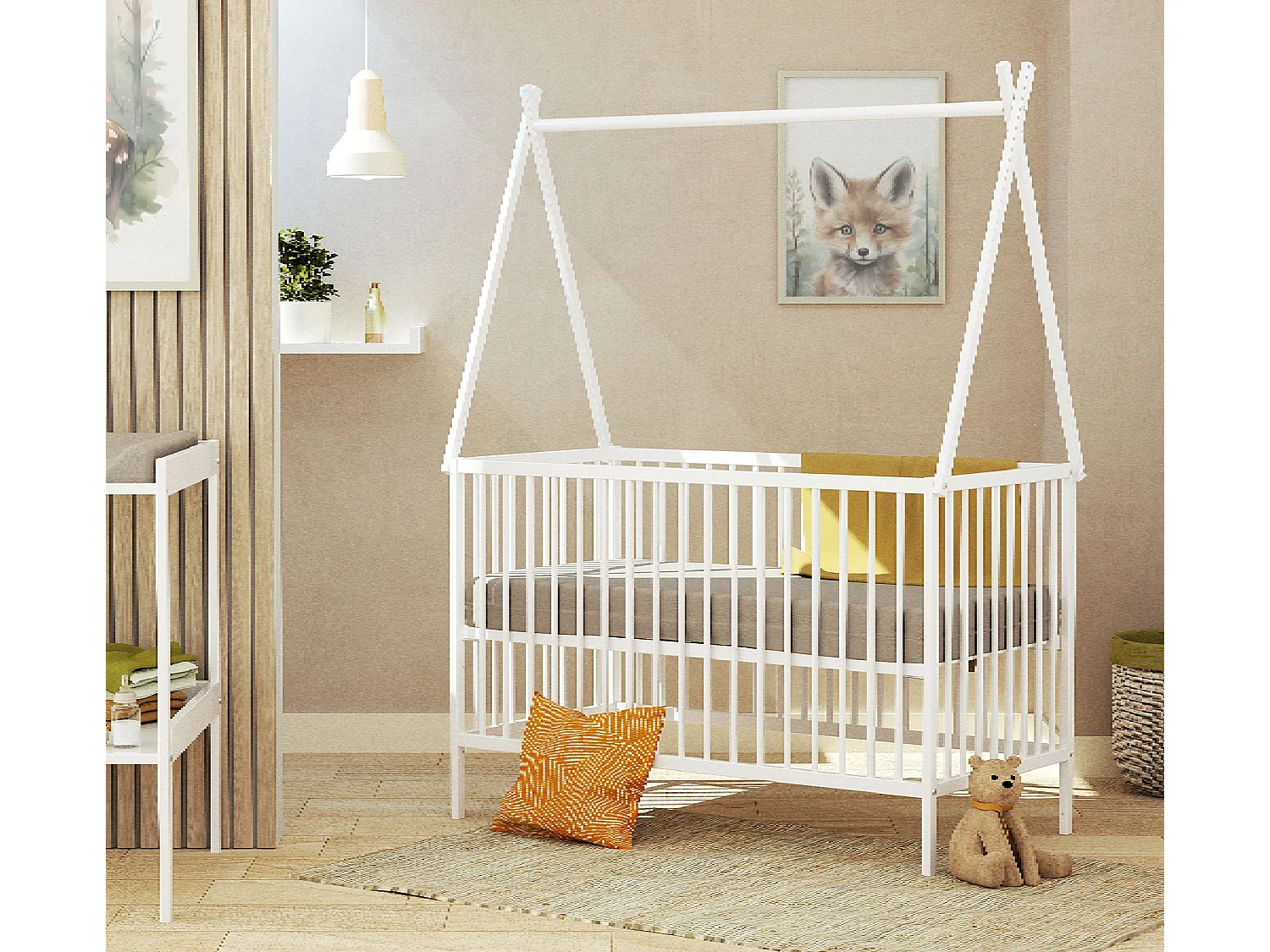 Lit tipi 60x120 en bois avec toit Blanc ONE