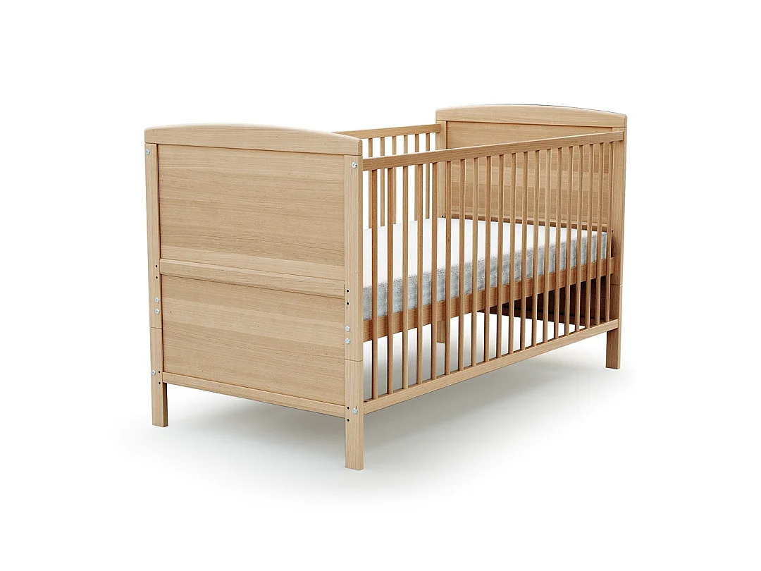 Verstelbaar houten babybedje met LUNA matras van gelakt beukenhout