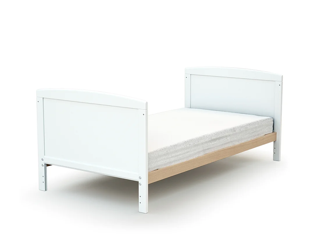 Lit bébé évolutif en bois avec matelas en bois LUNA Blanc et Hêtre Verni