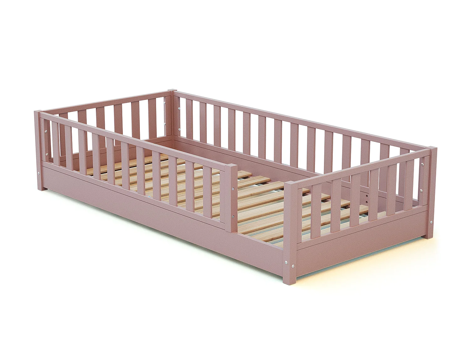 Lit au sol enfant en bois SONHO - 90x190 - Rose poudré