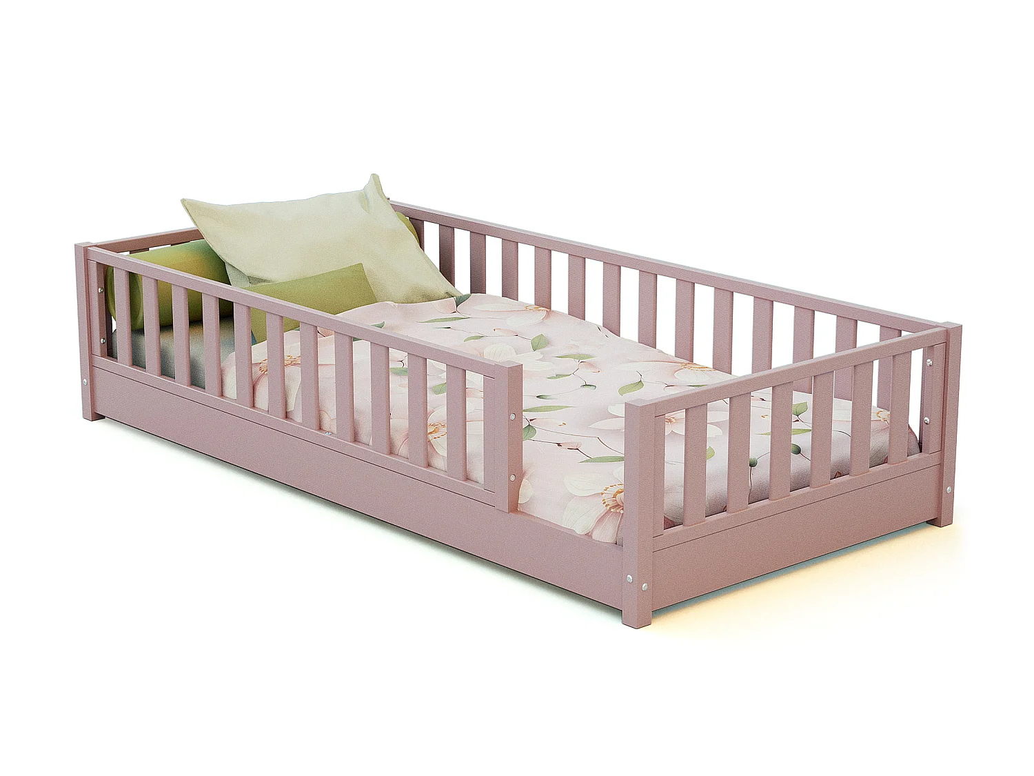 Lit au sol enfant en bois SONHO - 90x190 - Rose poudré