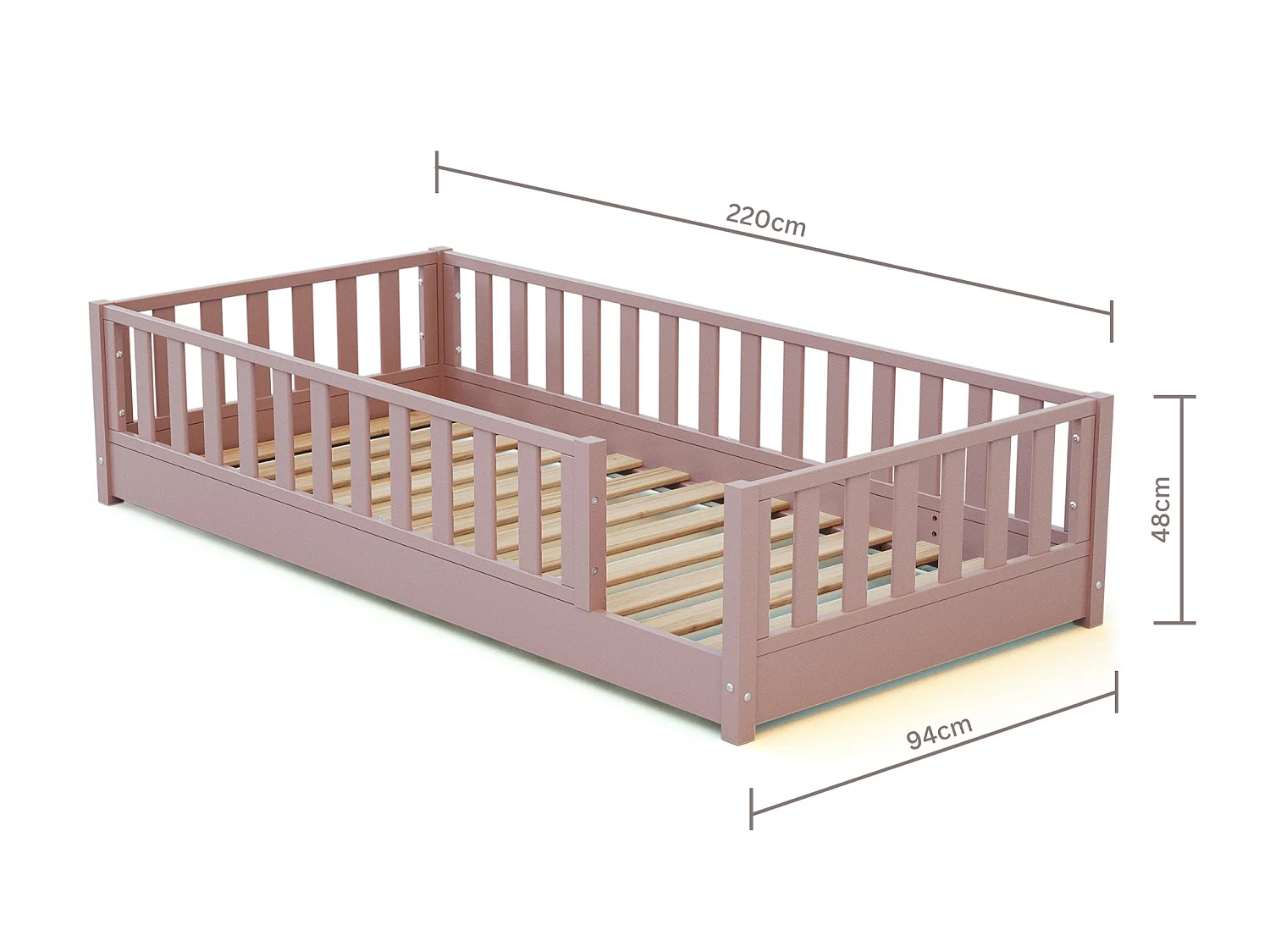 Lit au sol enfant en bois SONHO - 90x190 - Rose poudré