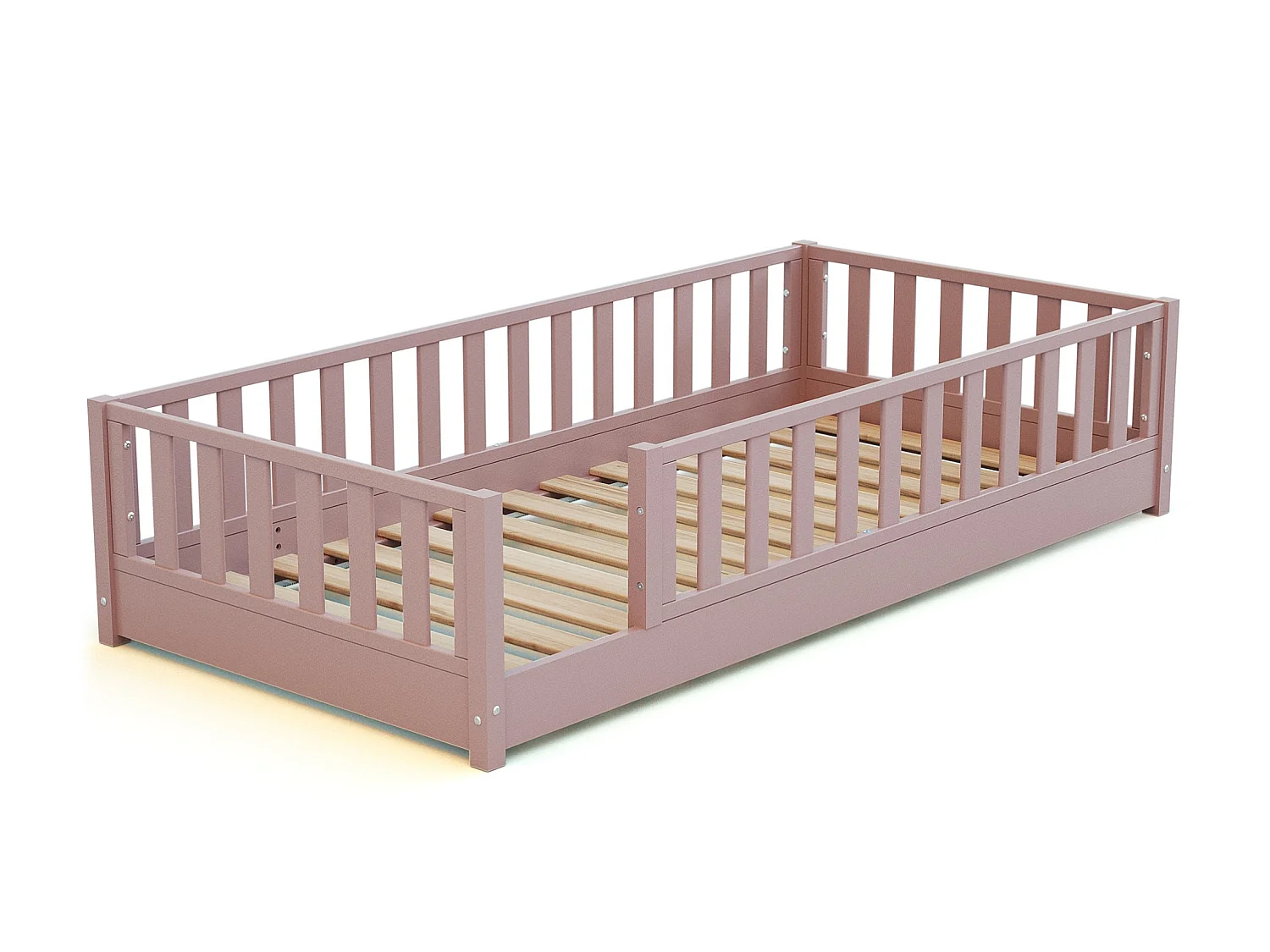 Lit au sol enfant en bois SONHO - 90x190 - Rose poudré