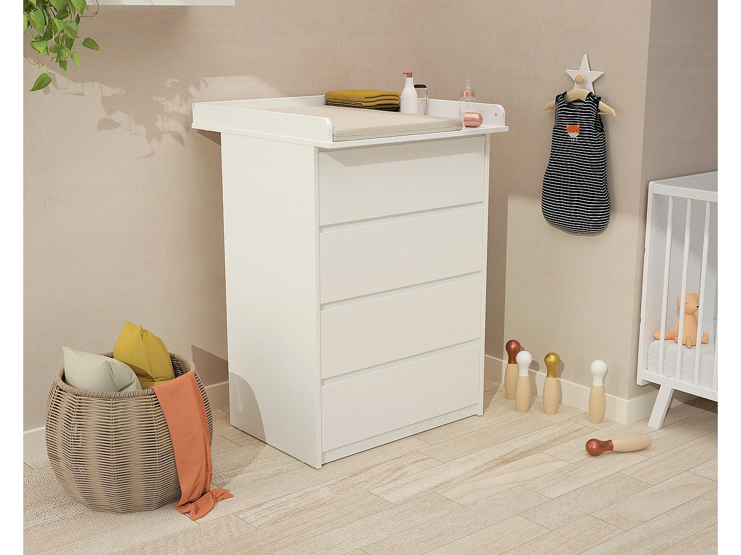 WEBABY - Commode 4 tiroirs avec plan a langer 70 cm