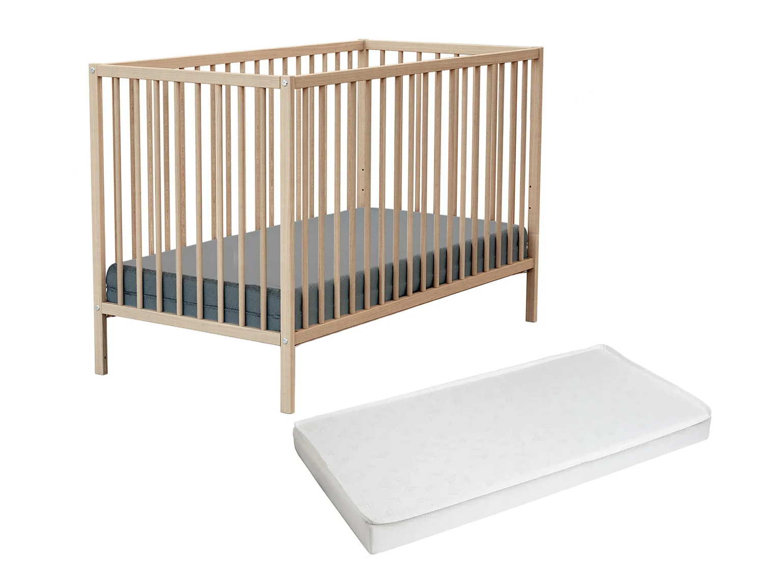 Lit bébé en bois avec matelas ONE Hêtre Brut 60 x 120 cm