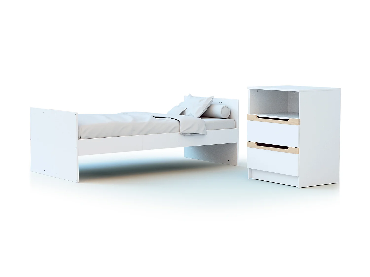 Combiné lit bébé évolutif en bois CARROUSEL Blanc et Hêtre Verni 60 x 120 cm