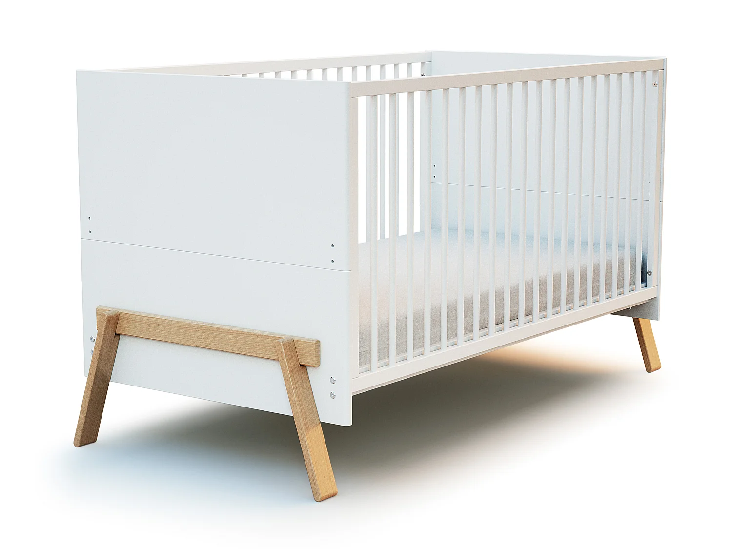 Lit bébé évolutif en bois CANAILLE Blanc et Hêtre Verni 70 x 140 cm