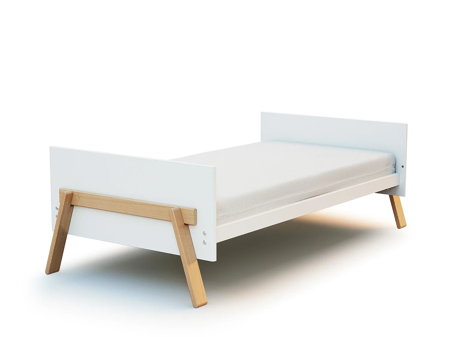 Lit bébé évolutif en bois CANAILLE Blanc et Hêtre Verni 70 x 140 cm
