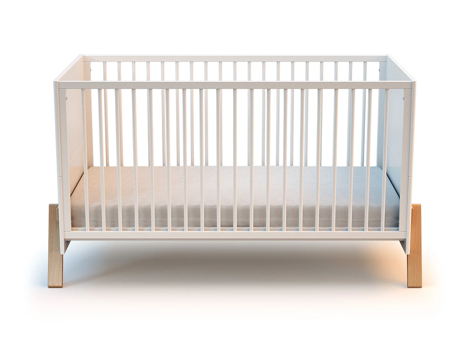 Lit bébé évolutif en bois CANAILLE Blanc et Hêtre Verni 70 x 140 cm