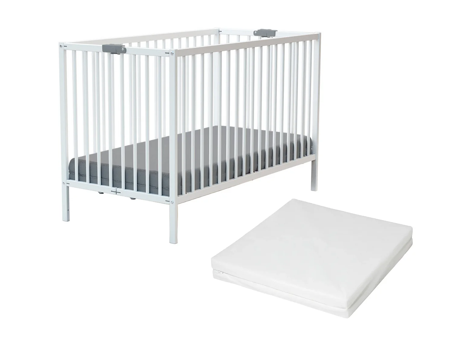 Lit bébé pliant 60 x 120 en bois Blanc avec matelas FLEX