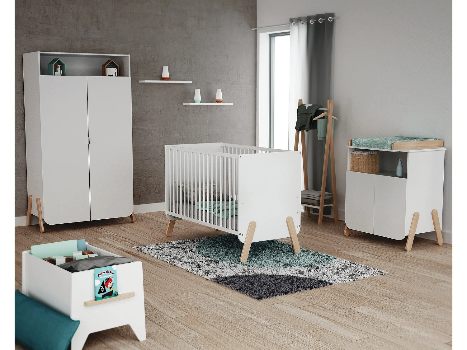 Habitación bebe completa PIRATE madera - Blanco/Haya Barnizada - 60 x 120