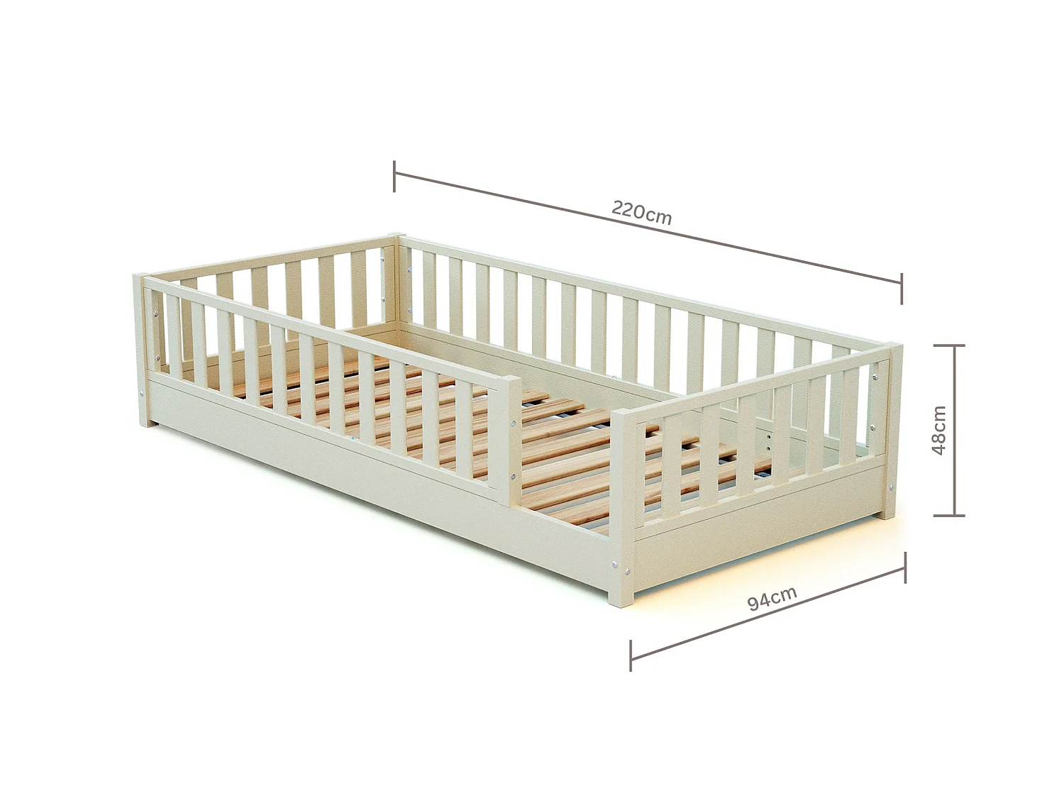 Lit au sol enfant en bois SONHO - 90x190 - Blanc perle