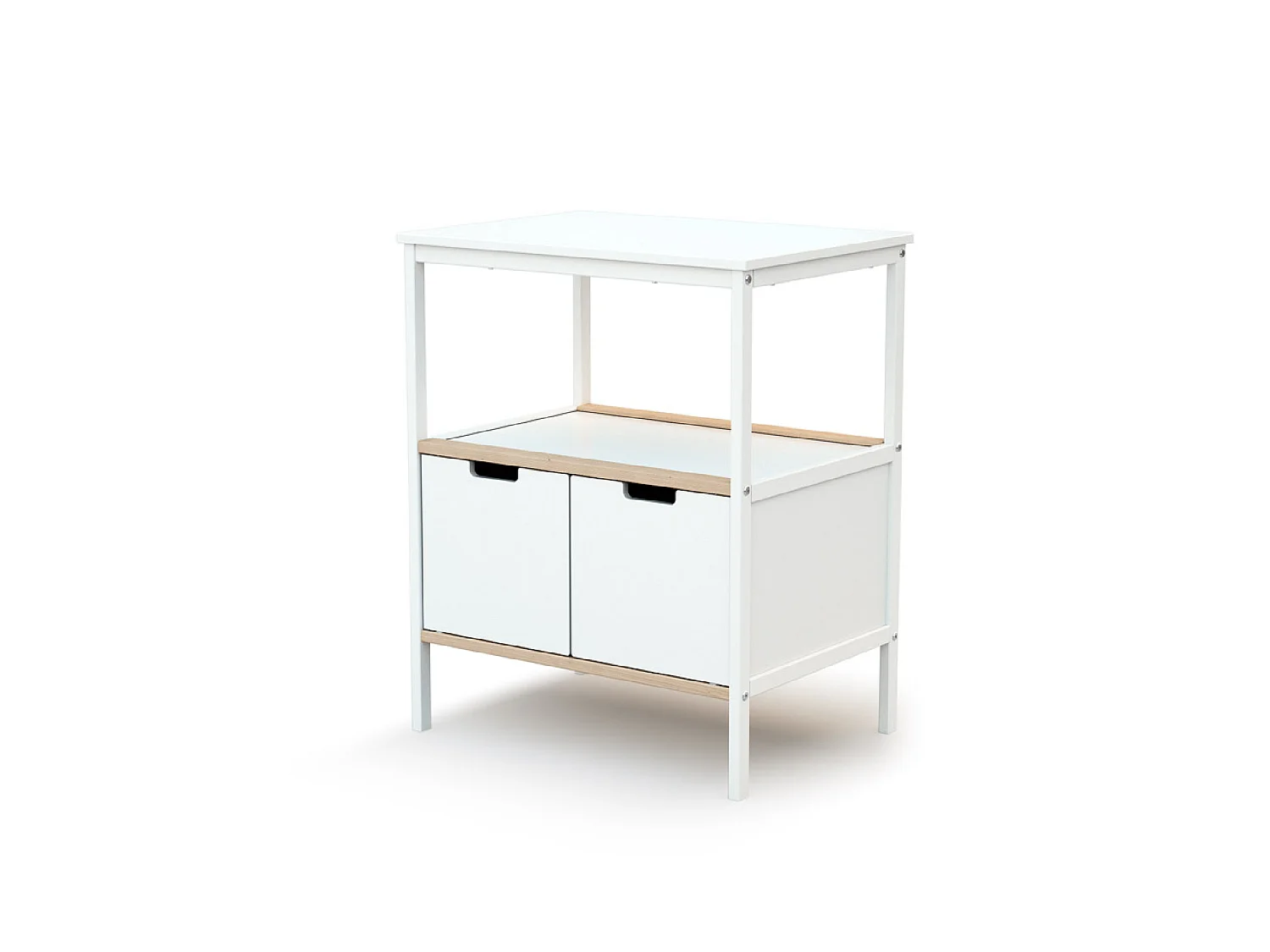 Meuble à langer 2 portes en bois NATUR Blanc et Hêtre Brut