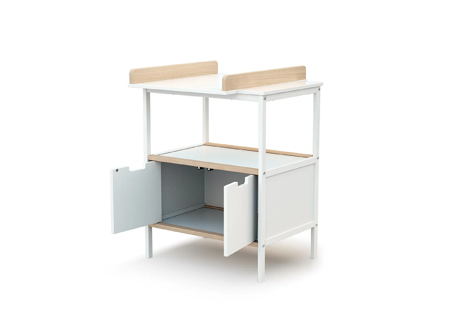 Meuble à langer 2 portes en bois NATUR Blanc et Hêtre Brut
