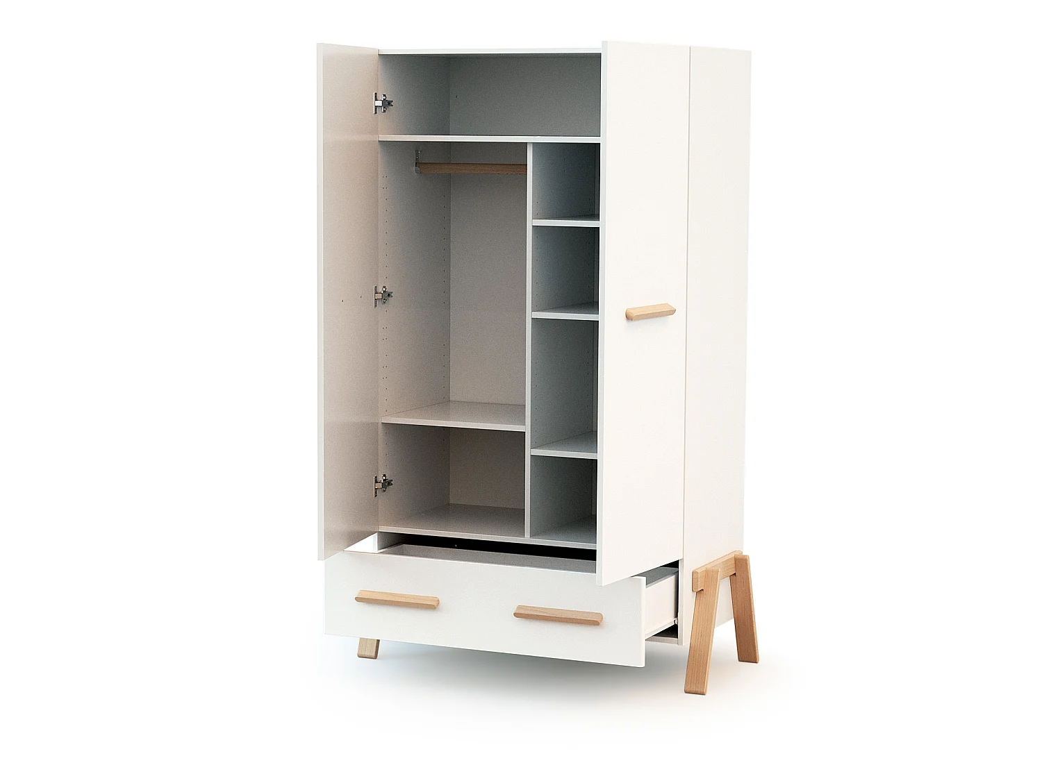 Cameretta completa bambini lettino, fasciatoio e armadio CANAILLE - Bianca/Faggio natural